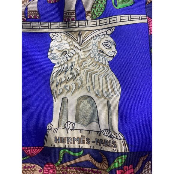 Hermes Paris Scarf Torana Square Silk Elephant Lion Horse Buddha Temple VTG - Picture 10 of 14